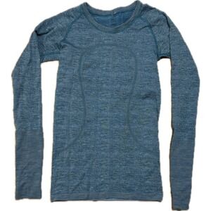 Lululemon Swiftly Tech Long Sleeve 2.0 Blue Space Dye Stripe Shirt Womens Size 4